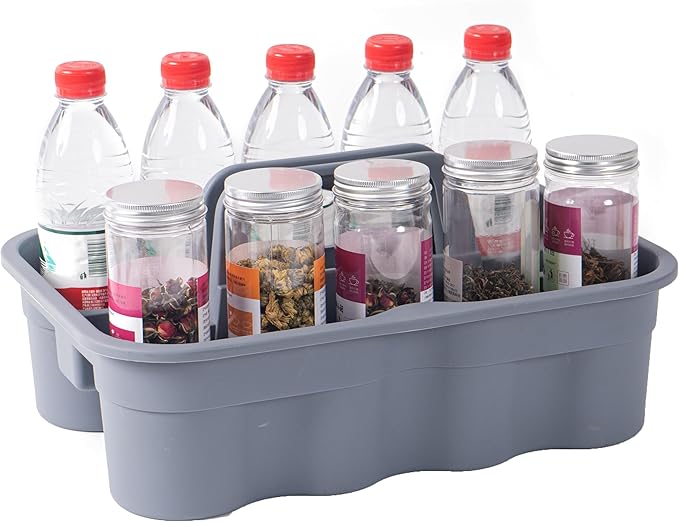 Matthew Large Plastic Tote Tool & Deluxe Supply Cleaning Caddy with Handle Portable Shower Basket Storage Caddy for Cleaning Products Organizer,Take-Out Coffee/Soft Drink,Bath Multi Use - Gray