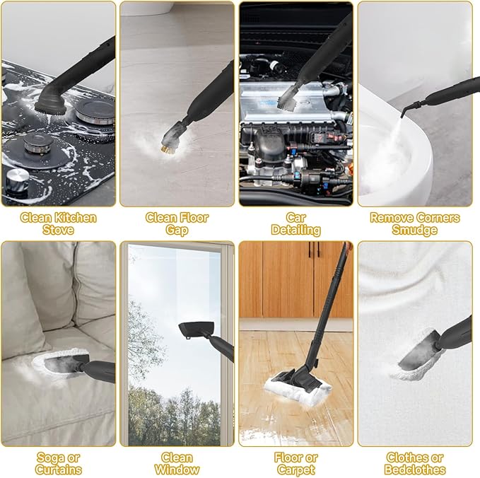 Steam Cleaner,Multipurpose Neat Canister Steamer with 21 Accessories, 5 Mins Heating with 1.5L Tank,Rolling Cleaning Machine for Carpet, Floors,Windows,Mirrors,Glass and Cars (White3)