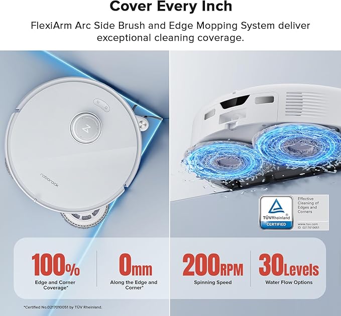 roborock Qrevo Curv Robot Vacuum and Mop, 18,500Pa Suction, Zero-Tangling, AdaptiLift Chassis, FlexiArm Technology, Hot Water Mop Washing & Dock Self Cleaning, Al Obstacle Recognition
