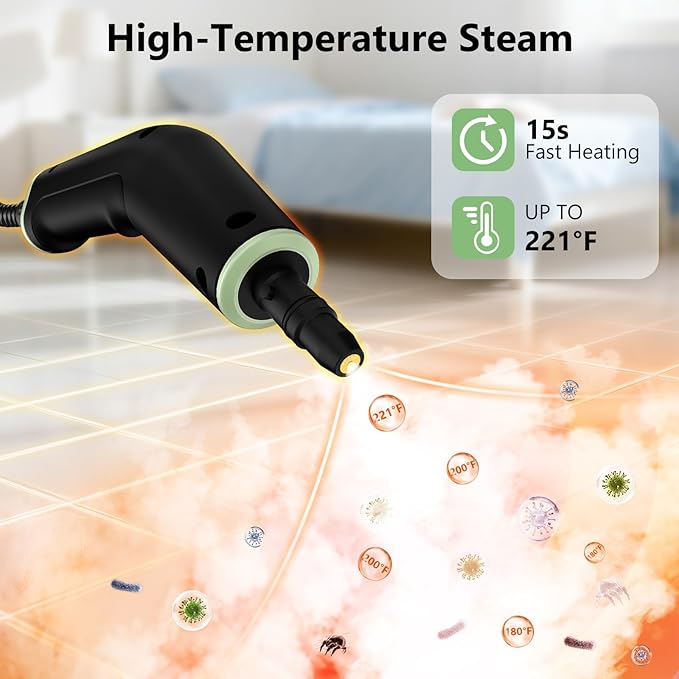 Steam Cleaner, Portable Steamer for Cleaning with 15pcs Accessories, 6-Level Adjustable, 15s Heat-Up, Handheld Steam Cleaner for Home, Tile, Grease, Dirt, Car Detailing, Christmas Gifts for Women, Men