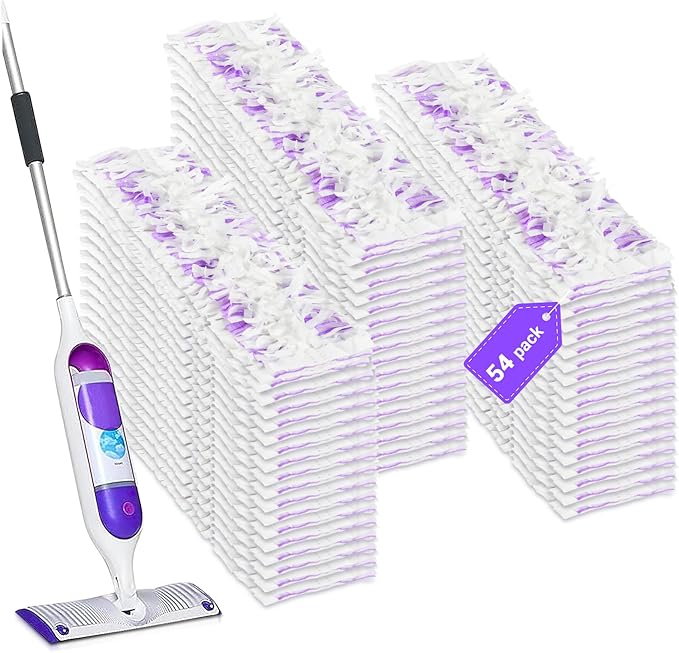 54 Count Disposable Power Mop Pads Refills Compatible with swiffer PowerMop, PowerMop Wet Pads Rifill Cooperate with Swiffer Mop Refill Liquid Extra Absorbent, Traps Dust & Hair