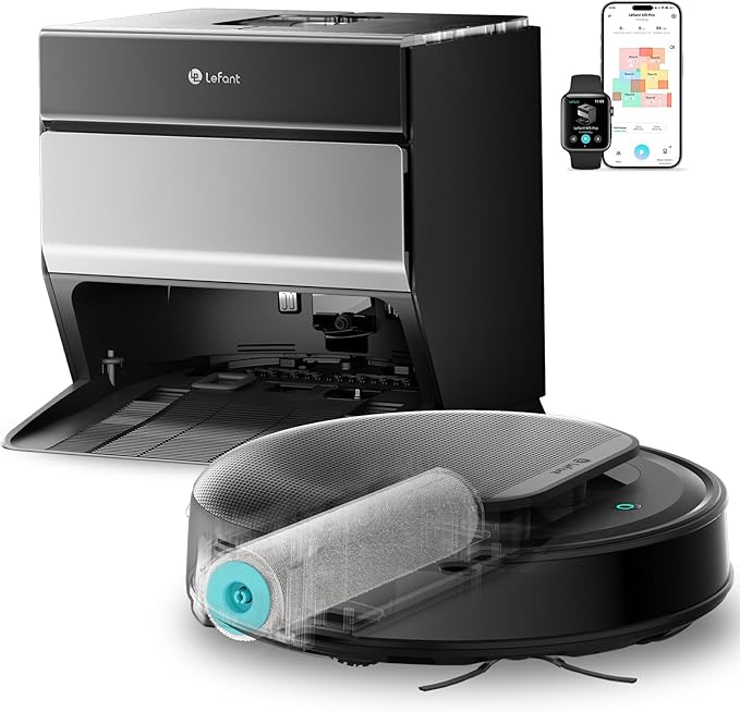 Lefant LiDAR Robot Vacuum and Mop, 18000Pa Suction, PSD 2.0 Smart Obstacle Avoidance, All-in-One Robot Vacuum 120 Day Self-Emptying, Auto Mop Washing, Drying&Refilling, Supports 2.4G/5G WiFi, M5 Pro