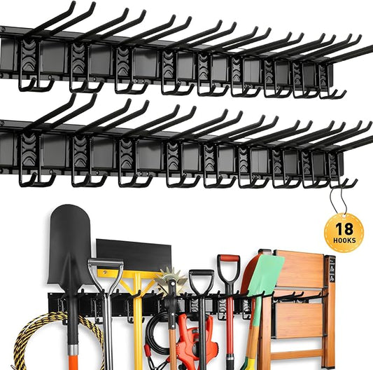 ELEAD 18-Pairs Heavy Duty Garage Tool Organizer Wall Mount Hooks, 96 Inches 1460 lbs Garden Tool Organizer with Adjustable Hooks for Garden, Yard, and Shed