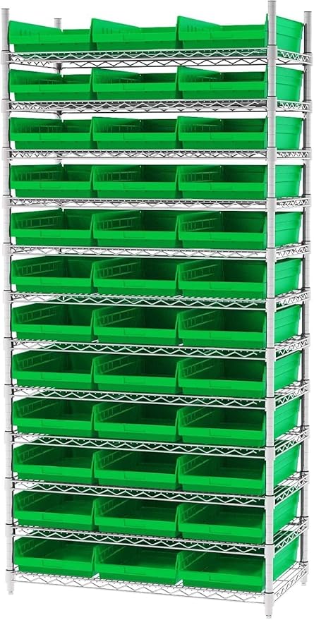 Akro-Mils 30178 Plastic Shelf Bins, Heavy Duty Storage Bins for Garage, Closet, and Drawer Organization, 18-Inch x 11-Inch x 4-Inch, Green, 12-Pack