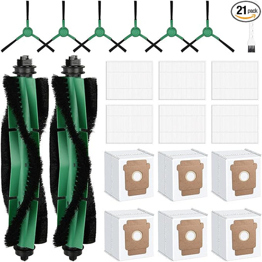 21 Pcs Replacement Parts for irobot Roomba Q052 - Vac 2/105 / 104 Robot Vacuum + AutoEmpty Dock, Accessory Kit include 2 Roller Burshs, 6 Filters, 6 Dust bags, 6 Side Brushs and Cleaning Tool