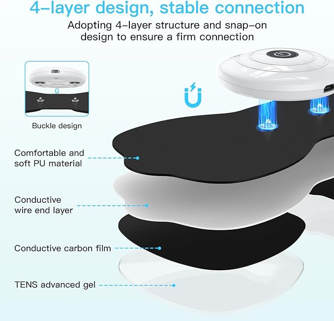 Tens Unit Wireless Electrode Pads, Replacement Electrode Pads with Standard 3.5mm Snap-on Connectors(4PCS/Set)(Black)