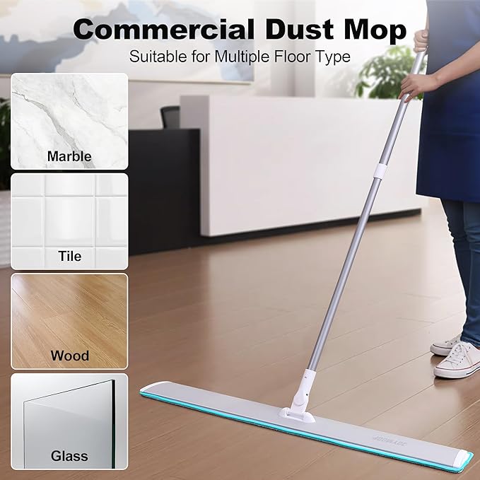 JOYMOOP 36 Inch Commercial Dust Mop for Hardwood Floors, Heavy Duty Industrial Wet Dry Mops with Telescopic Handle, Includes 3 Microfiber Mop Pads