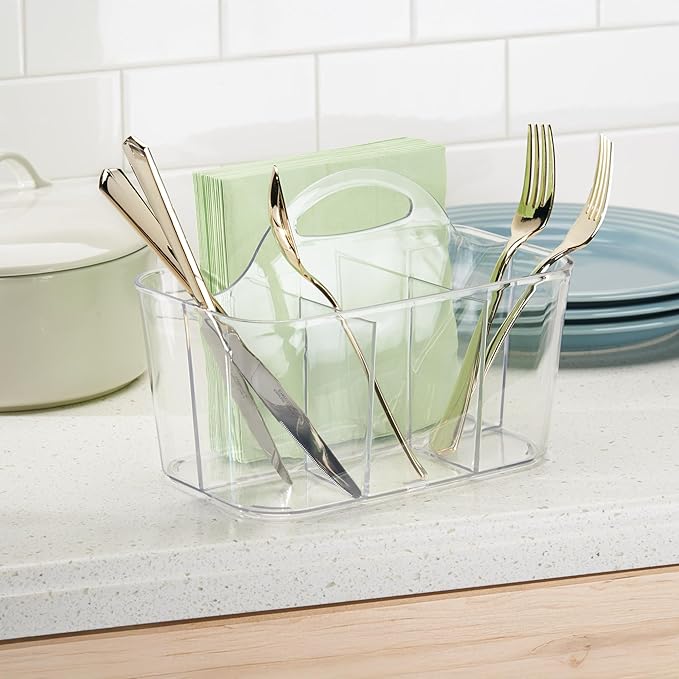 4-Section Storage Caddy with Handle - All-Purpose Storage Caddy Organizer - Set of 2 - Clear