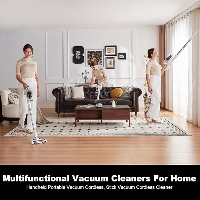 Cordless Vacuum Cleaner - Vacuum Cleaners for Home, 45KPA 550W Stick Handheld Portable 60 Mins Runtime Rechargeable Battery Pet Hair Hardwood Floor Vac, Household Lightweight Hand Vac, V10 White