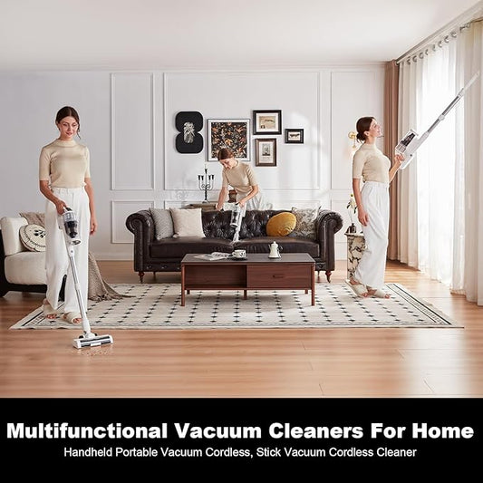 Cordless Vacuum Cleaner - Vacuum Cleaners for Home, 45KPA 550W Stick Handheld Portable 60 Mins Runtime Rechargeable Battery Pet Hair Hardwood Floor Vac, Household Lightweight Hand Vac, V10 White