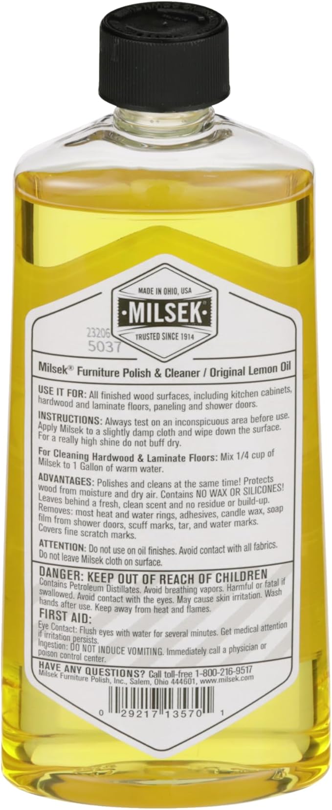 Milsek Furniture Polish, Lemon Oil Furniture Cleaner and Polish Cloth, 12 fl oz