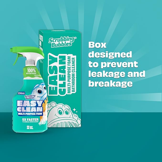 Scrubbing Bubbles Easy Clean Foaming Multipurpose Bleach-Free Bathroom Cleaner, Fast-Acting Foam Cleans Limescale, Dirt and Grime on Showers, Sinks, Toilets, Tiles, Counters, & More, 32oz Spray