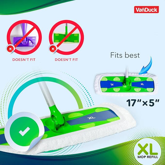 VanDuck Extra Large Cotton Mop Pads Compatible with Swiffer XL Mop - X-Large Wet and Dry Pads Refill, 2-Pack (Handle is Not Included)