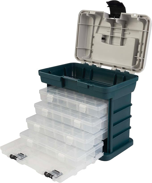 Portable Tool Box - Small Parts Organizer with Drawers and Customizable Compartments for Hardware, Fishing Tackle, Beads, or Crafts by Stalwart (Gray)