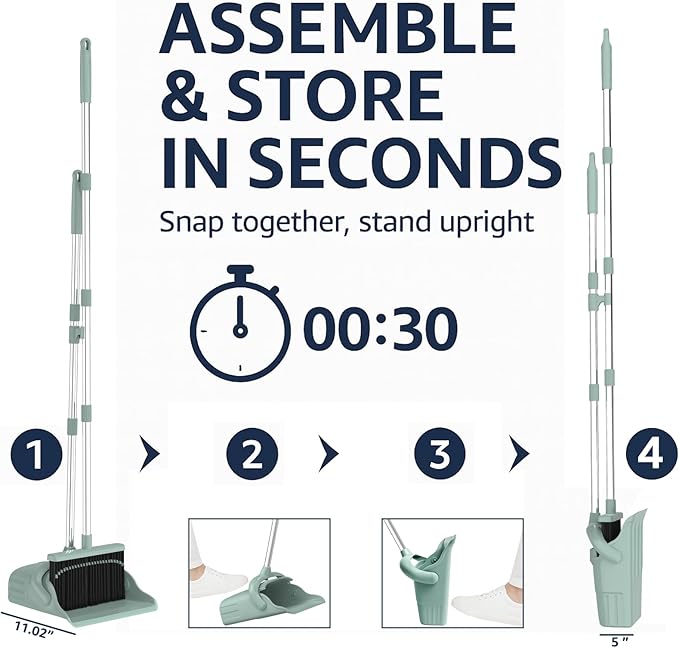 Broom and Dustpan Set – Heavy-Duty Broom and Dustpan for Home Cleaning Tool, Dustpan and Broom with Handle, Outdoor Broom and Dustpan Set • Your Home Essentials (Green)