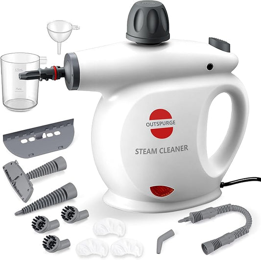 Handheld Steam Cleaner, Pressurized Multi-Surface Steam Shot with 13 Accessories, Safety Lock, Steamer for Cleaning Floor, Upholstery, Grout, Windows, Couch and Car, White