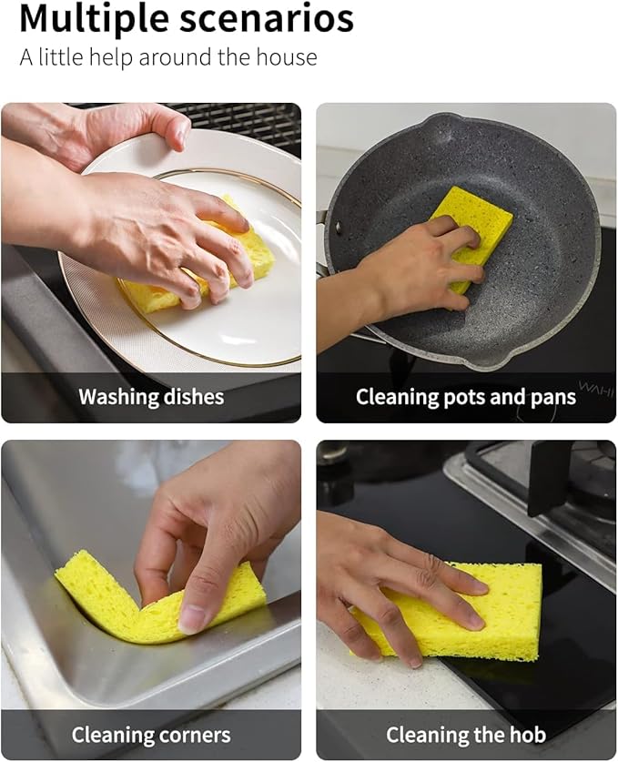 ARCLIBER Cellulose Sponges, Heavy Duty Scrub Kitchen Sponge, Clean Tough Messes Without Scratching, Pop Up Eco Sponges DIY Green (6 Pack), TBWS-10006-Gr