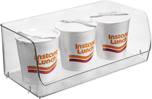 iDesign Wide Stackable Open-Front Storage Bin for Kitchen and Pantry, Clear, Made in USA