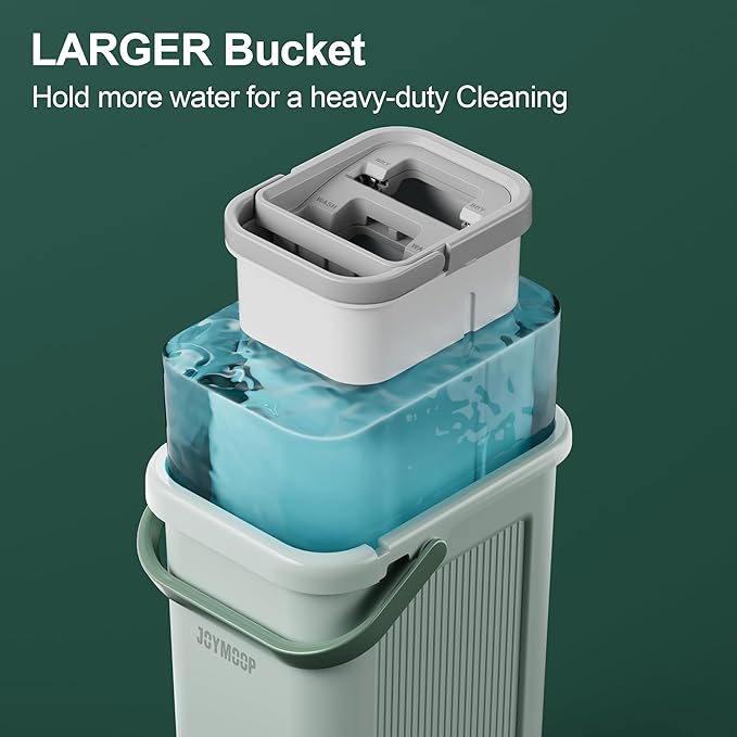 JOYMOOP 8L Large Capacity Flat Mop System (Light Green) with Extension Handle, Ideal for Floor, Window, and Wall Cleaning - Includes 5 Washable Microfiber Pads for Wet and Dry Use