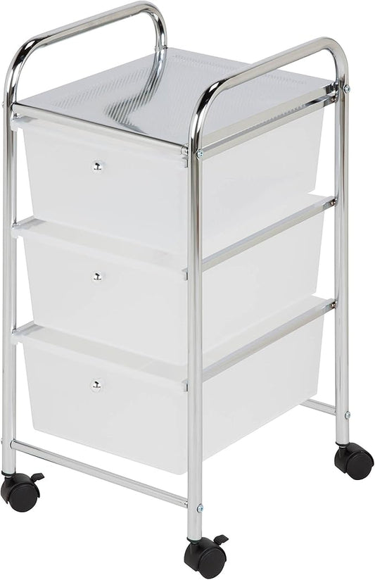 Honey-Can-Do 3-Drawer Plastic Storage Cart on Wheels,Silver