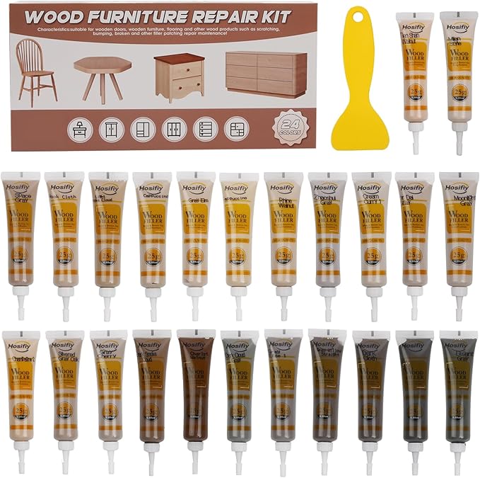 Wood Furniture Repair Kit, 24 Colors Wood Touch up Filler, Repair Scratch, Cracks, Stains, Discoloration for Wood Furniture - Cloth -Textured Series
