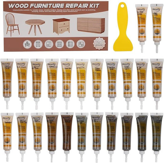 Wood Furniture Repair Kit, 24 Colors Wood Touch up Filler, Repair Scratch, Cracks, Stains, Discoloration for Wood Furniture - Cloth -Textured Series