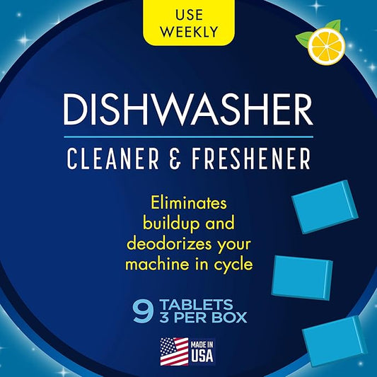 Glisten Dishwasher Cleaner and Freshener Deodorizer, Cleans and Freshens During Wash Cycle, Made in the USA, Lemon Scent, 9 Tablets