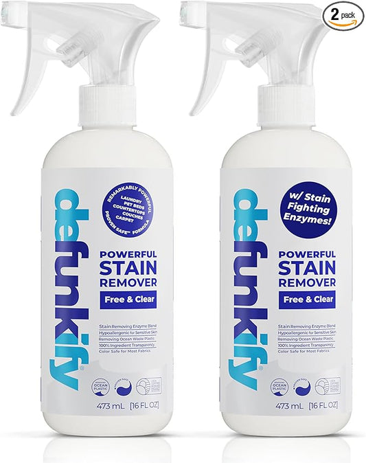Laundry Stain Remover Spray, 32oz. Enzyme 'Free & Clear' Stain Treater Spray & Spot Remover Prewash Detergent for Clothes, Carpet & Gear. ProvenSafe™ Cleaning Supply for Pets, Kids & Sensitive Skin