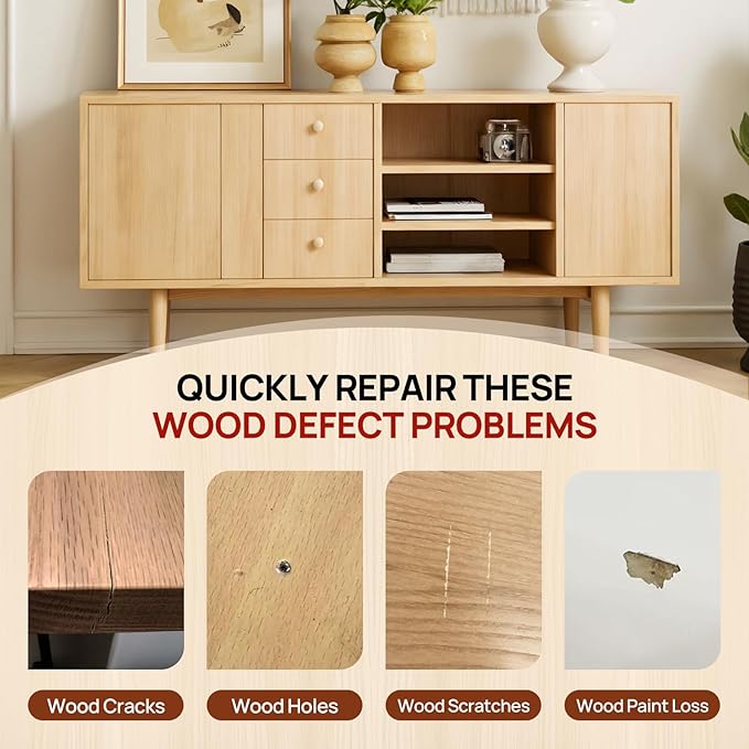 Wood Furniture Repair Kit, Wood Touch up Fillers, Repair Scratches, Cracks, Paint Chips, and Nail Holes on Furniture, Floors, Doors, Cabinets, and Tables (5 Light Colors)