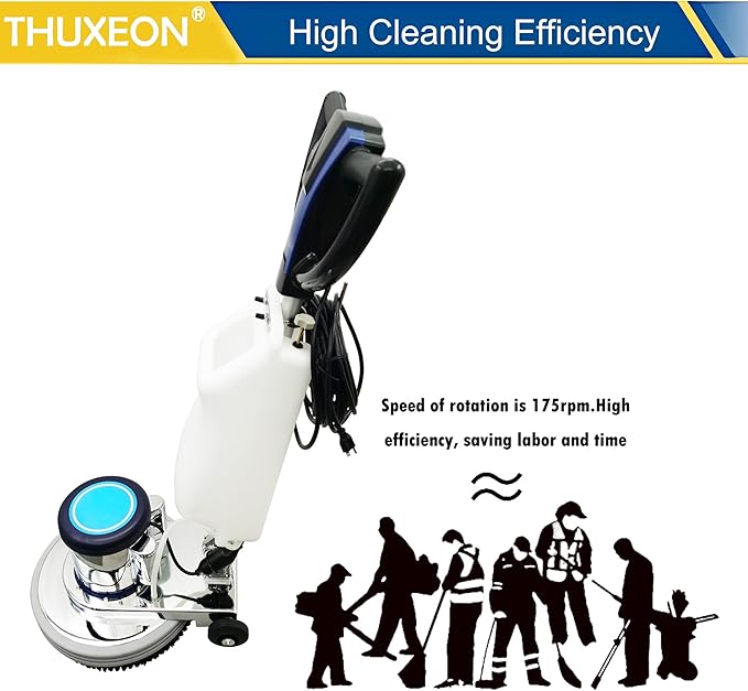 18" Commercial Floor Scrubber Buffer, Heavy Duty Polisher Machine- 1100W Motor, 12L Tank for Hotel Carpet/Tile Cleaning, Butterfly Handle, Low Noise 110V