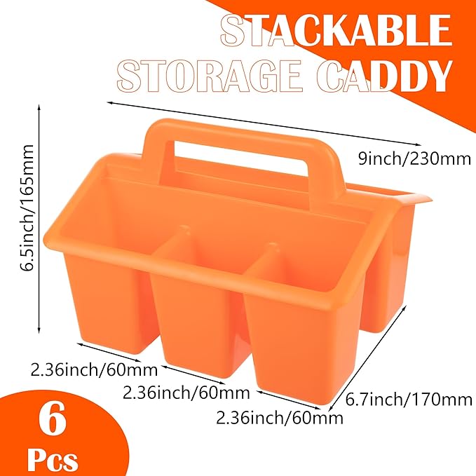 Plastic Caddy With Handle,Protable Classroom Craft Caddy, 6-pack Storage Caddy For Pencil,Pen,Craft Tools (Rainbow Color)