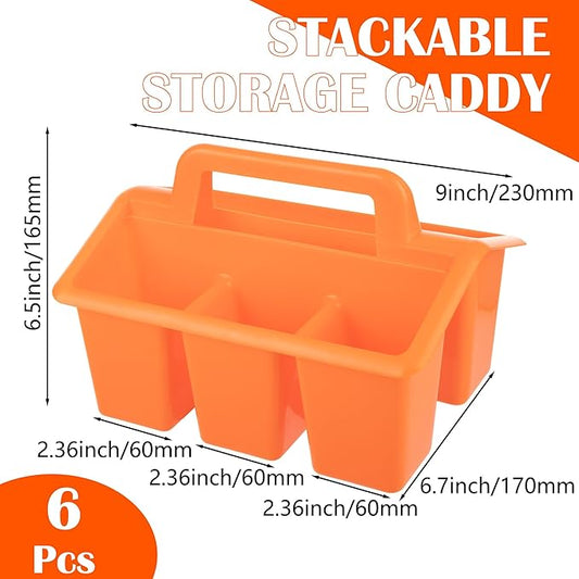 Plastic Caddy With Handle,Protable Classroom Craft Caddy, 6-pack Storage Caddy For Pencil,Pen,Craft Tools (Rainbow Color)
