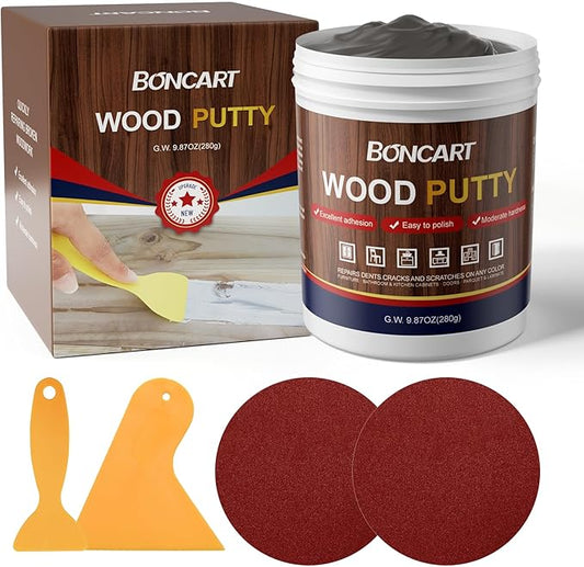 Wood Filler - Ebony, Paintable, Stainable, Sandable. Quickly Repair Holes, Cracks, Chips, Damage, and Scorched Wooden Furniture