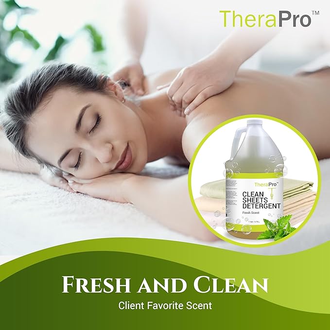 TheraPro Natural Liquid Laundry Detergent for Massage Sheets & Spa Linens - 1 Gallon - Professional Grade Biodegradable Laundry Detergent Removes Tough Stains Left by Oil & Creams - Fresh Clean Scent