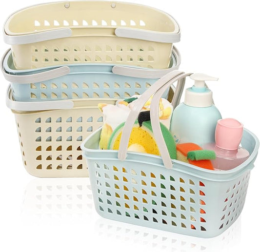 Lyellfe 4 Pack Shower Caddy Basket, Portable Storage Basket with Dual Handle, Stackable Plastic Caddy Organizer Bin for Campers, Bathroom, Dorm