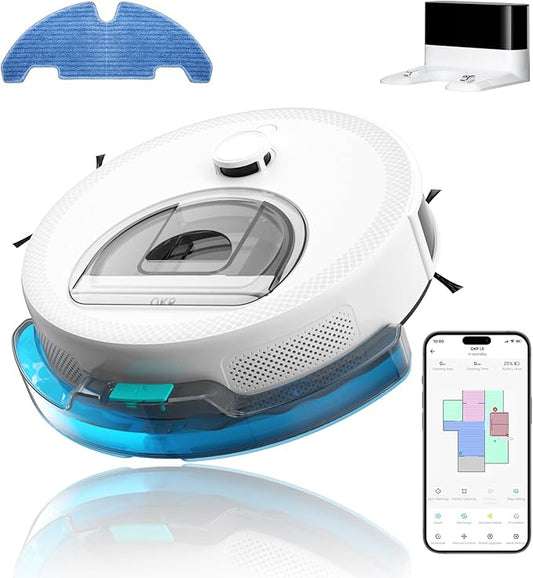 OKP Robot Vacuum and mop Combo L6 Aqua,LiDAR Navigation, 3.7 inch Super Thin,150 Mins,6000Pa Powerful Suction, Quiet, Self-Charging Robotic Vacuum Cleaner, 2.4G&5G WiFi,Cleans Hard Floors to Carpets
