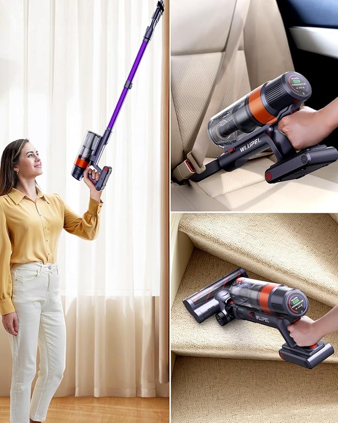 38Kpa Cordless Vacuum Cleaner, 450W Cordless Vacuum Cleaner, Up to 55 Mins Runtime, with 1.5L Dust Cup&LED Display, Purple