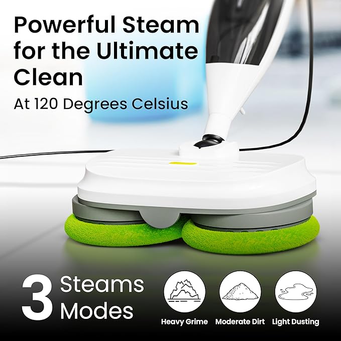 Electric Steam Mop – 15-in-1 Detachable Floor Scrubber with 3 Steam Modes – Electric Mop for Hardwood Floors, Kitchen Hoods & Worktops Cleaning