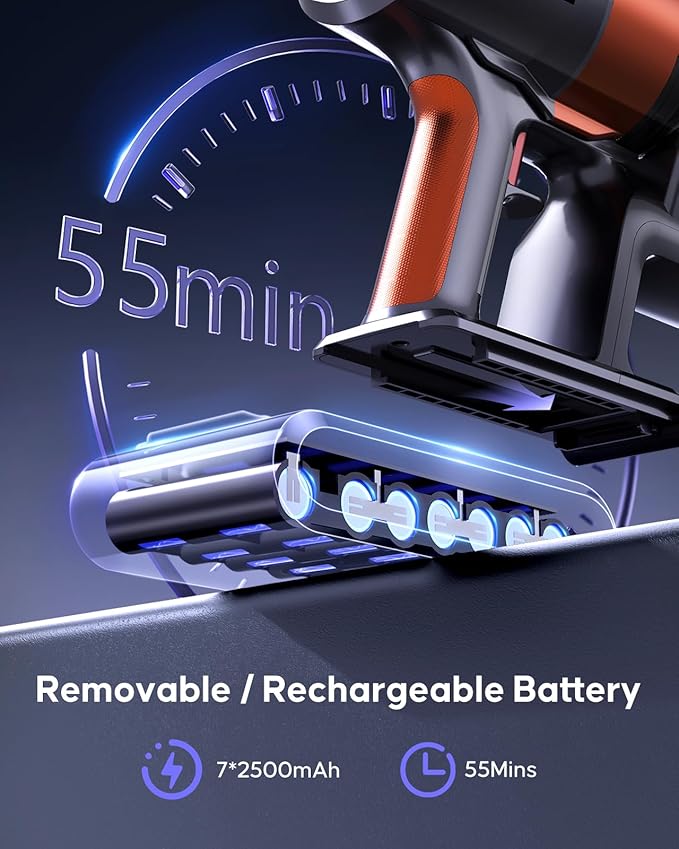 38Kpa Cordless Vacuum Cleaner, 450W Cordless Vacuum Cleaner, Up to 55 Mins Runtime, with 1.5L Dust Cup&LED Display, Purple