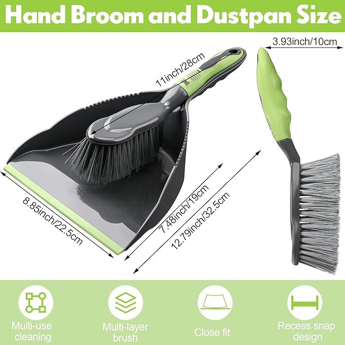 Zopeal 4 Set Dust Pan and Brush Set, Small Dustpan with Broom, Handheld Angle Broom and Dustpan Set for Home Room Kitchen Car Office Lobby Indoor Floor Cleaning