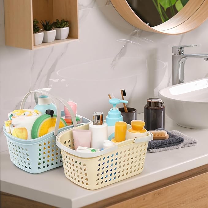 Lyellfe 4 Pack Shower Caddy Basket, Portable Storage Basket with Dual Handle, Stackable Plastic Caddy Organizer Bin for Campers, Bathroom, Dorm