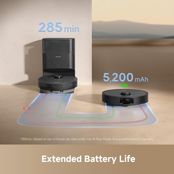 dreame D20 Plus Robot Vacuum and Mop, 13,000Pa Suction, Self-Emptying with 5L Dust Bag, DuoBrush for Pet Hair, LDS Mapping, App & Voice Control, Ideal for Hard Floors & Carpets (Black)