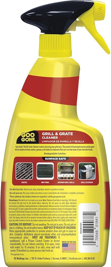 Goo Gone Grill and Grate Cleaner Spray (2 Pack) Cleans and Degreases BBQ Cooking Grates and Racks, Pellet and Electric Smokers- 24 Ounce