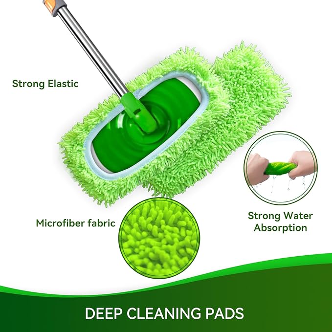 3 Pack Reusable Microfiber Mop Pads Compatible with Swiffer Sweeper, Washable Dry Sweeping Cloths and Wet Mopping Pad Refills for Hardwood Surface Floor Cleaning (Mop is Not Included)