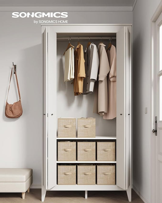 SONGMICS Storage Cubes, 10.2 x 10.2 x 11 Inches Non-Woven Fabric Bins with Double Handles, Set of 8, Closet Organizers for Shelves, Foldable, for Clothes, Sand Beige UROB826K03