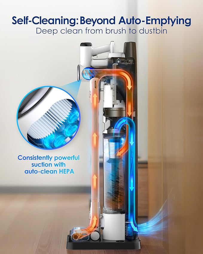 Tineco Pure ONE Station Cordless Vacuum Cleaner with 3L Auto Dust Base, Smart Stick Vacuum Cleaner Powerful Suction & Lightweight, ZeroTangle Brush for Hard Floor, Carpet & Pet Hair, White