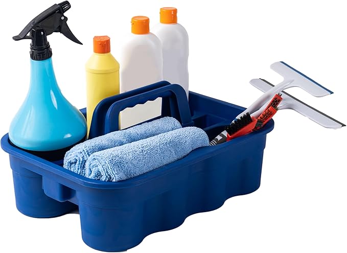 Matthew 5 Pack Large Plastic Tote Tool & Deluxe Supply Cleaning Caddy with Handle Portable Shower Basket Storage Caddy for Cleaning Products,Take-Out Drink,Bathrooms - Blue