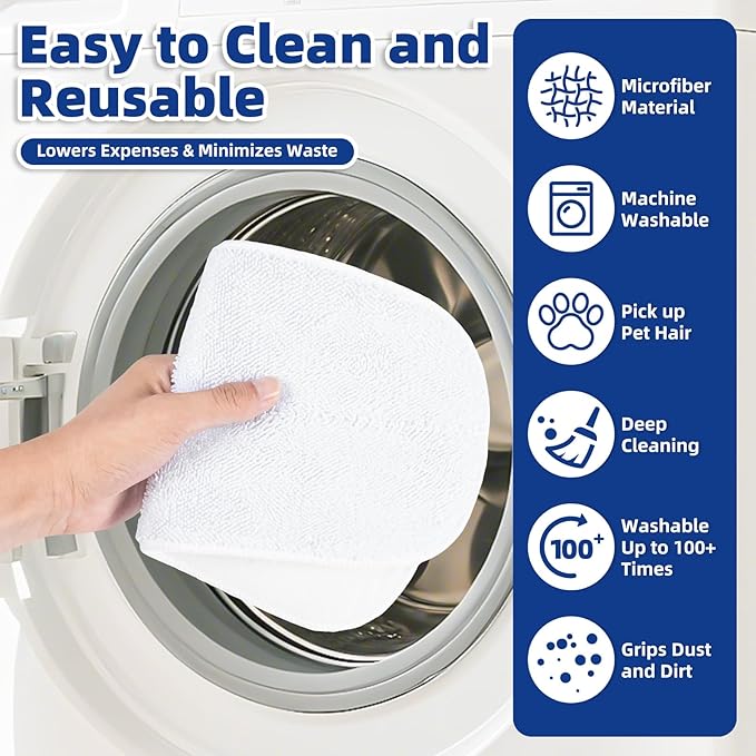 LOVECO 4 Pack Steam Mop Pads + 4 Microfiber Small Cloths Compatible with KGHKGH & Sprobil & Rvwsx Steam Mop Steam Cleaner, Washable Steam Mop Replacement Pads for Scratchfree Floor Cleaning