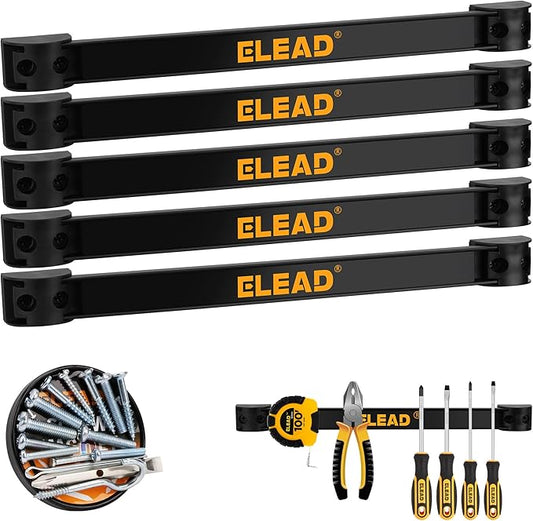 ELEAD 6-Piece 12" Magnetic Tool Holder Storage Organizer - Wall Mount Rack Garage Organization Power Magnet Hanger Workbench Board Slatwall Van Organizers Mounted Hanging Strip