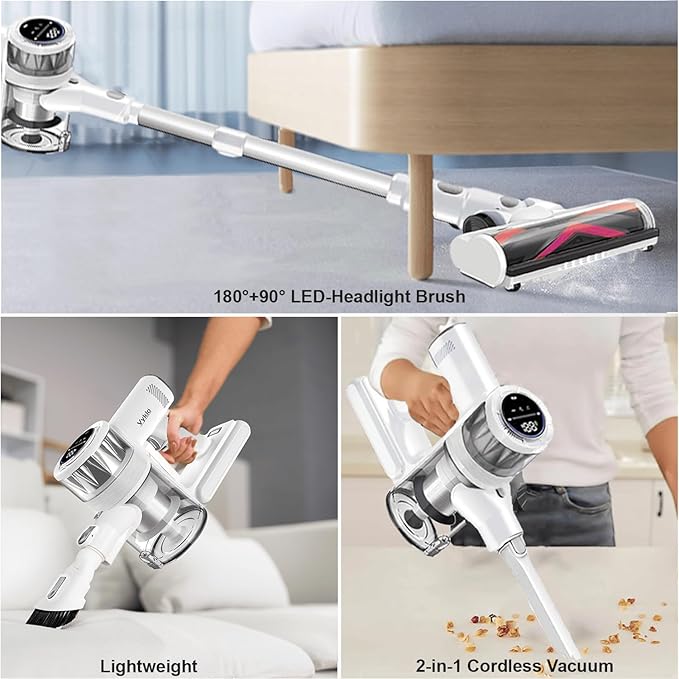 Cordless Vacuum Cleaner, 600W 55Kpa 70Mins Stick Vacuum Cleaners for Home, AUTO Dust Detection/LED Touch Display, Rechargeable Wall Mount, Wireless Handheld Vacuum for Pet Hair/Carpet/Hard Floor
